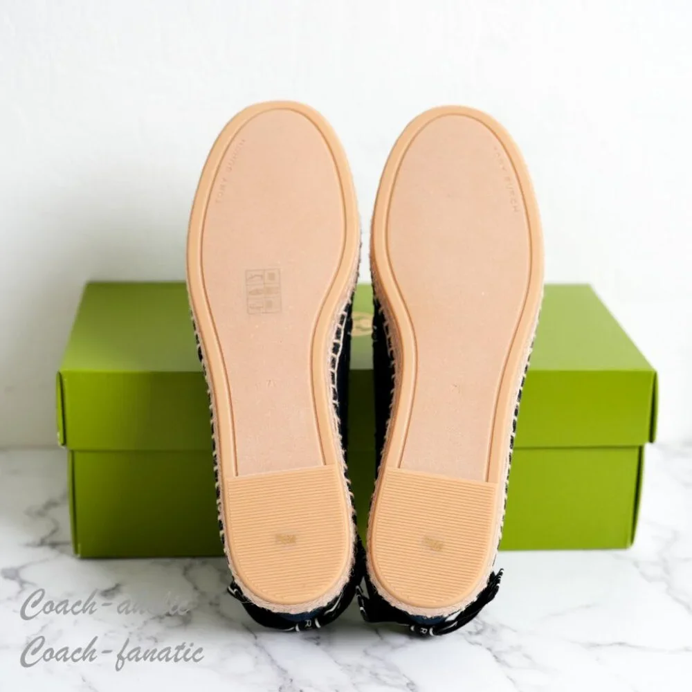NIB Tory Burch Ribbon Canvas Espadrille Flats in Perfect Navy Size 7.5